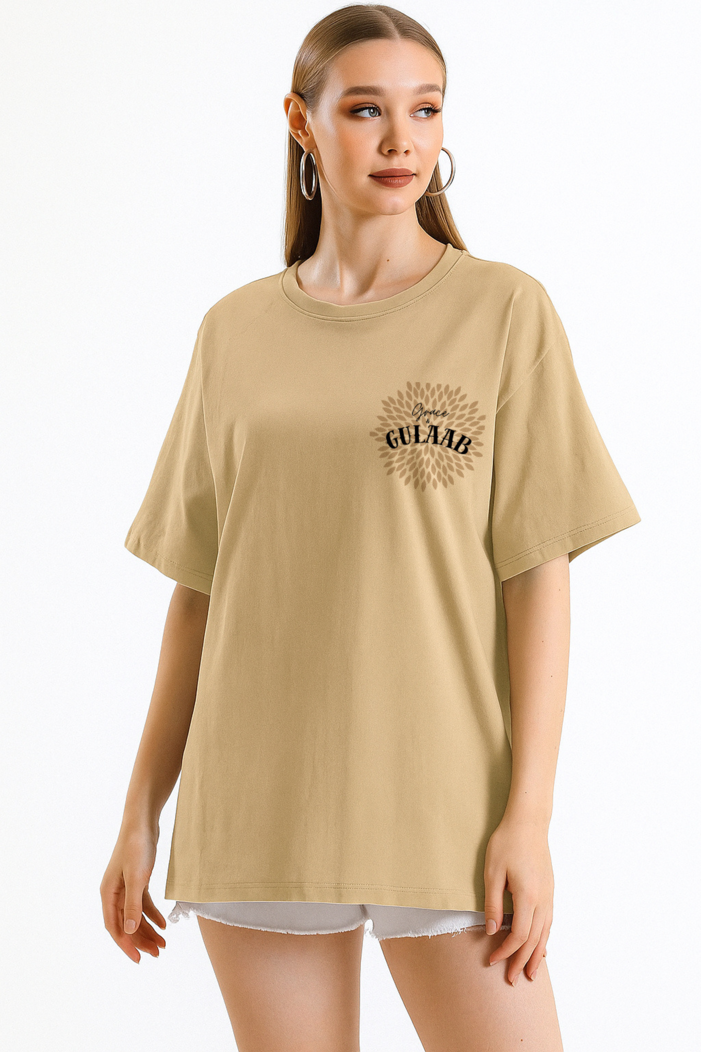 Grace And Gulab Beige colour oversize tees