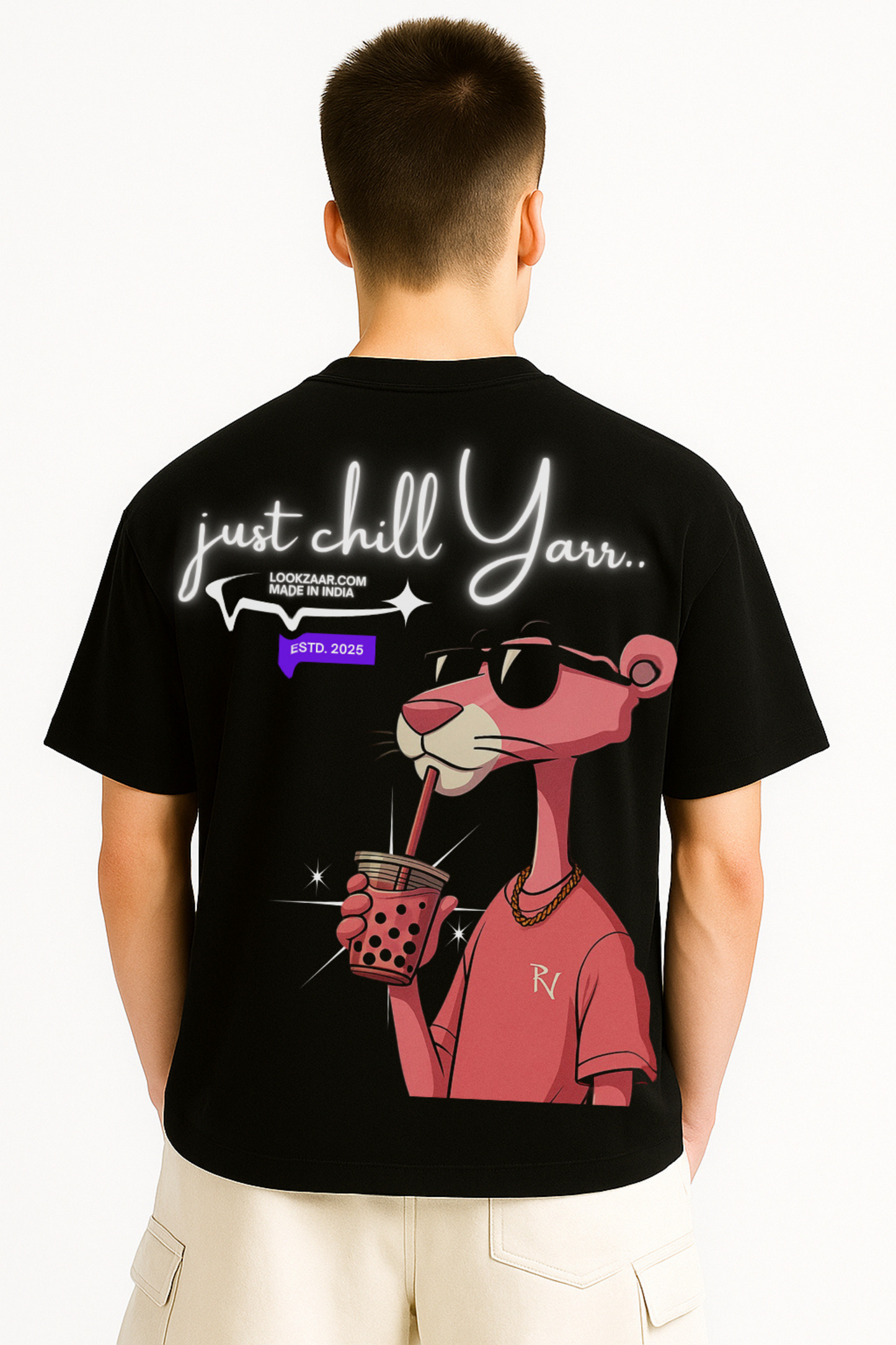 Just Chill Yrr Men's Black Oversize Tees