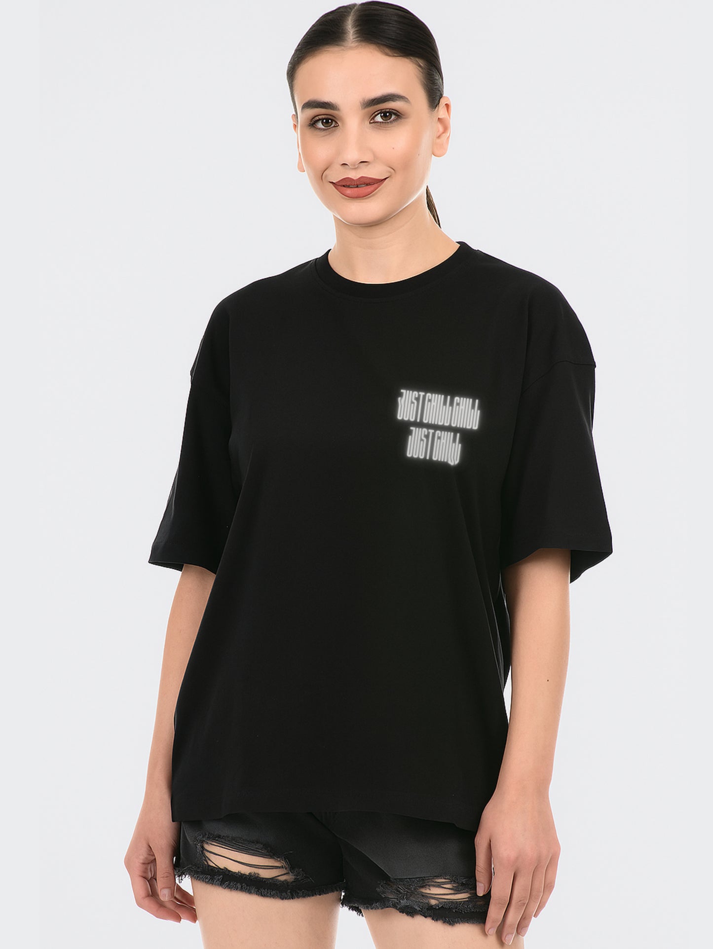 Just Chill Yrr Black Oversize Tees