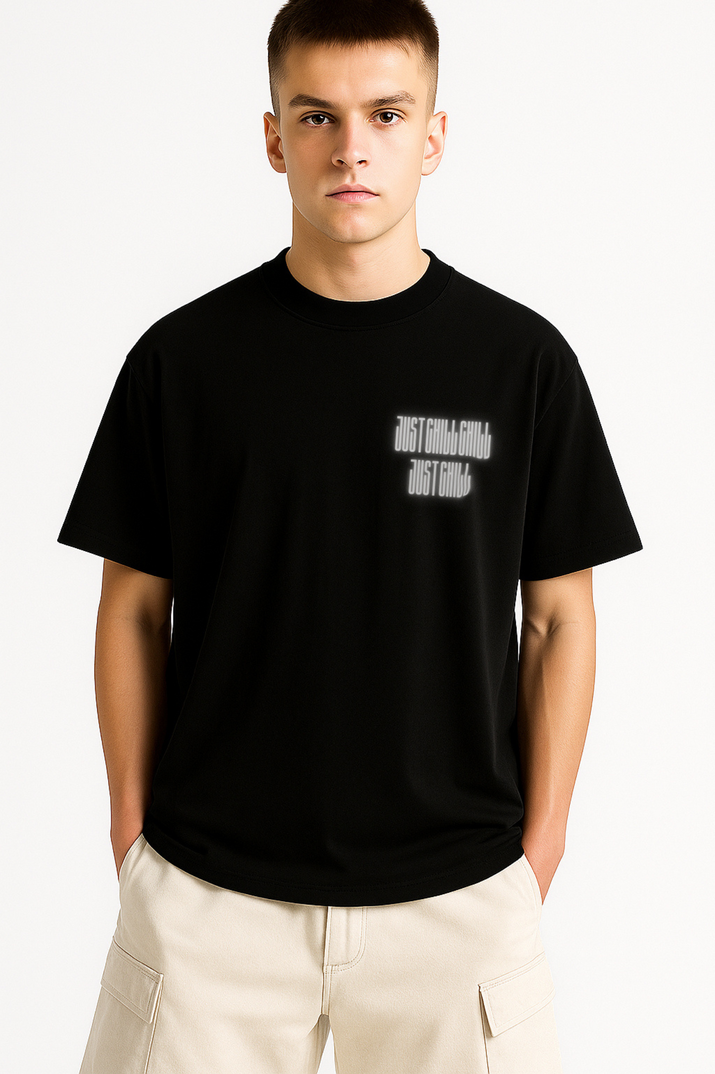 Just Chill Yrr Men's Black Oversize Tees