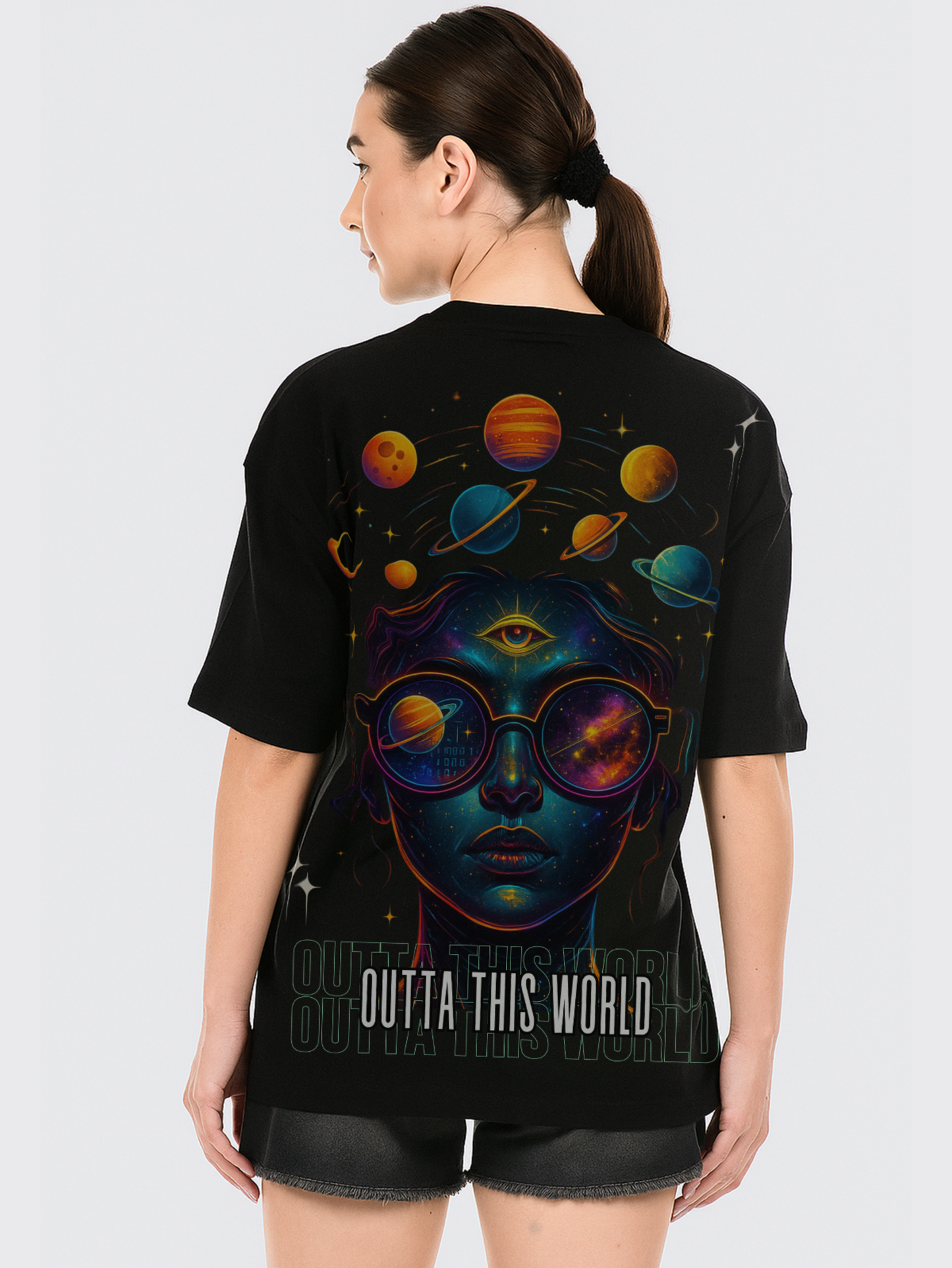 Sanskari but Space wali Oversize Black Colour tees